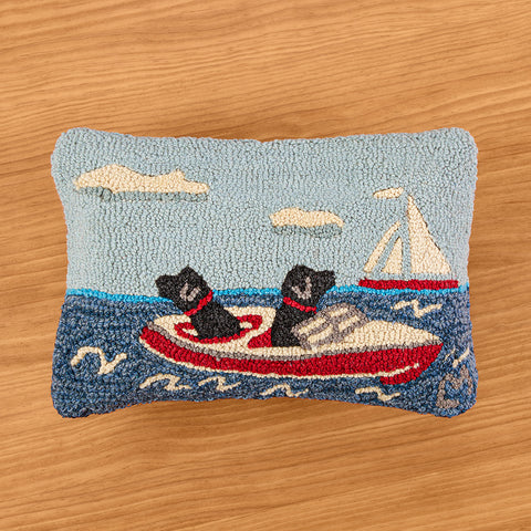 Chandler 4 Corners 12 x 18" Hooked Wool Pillow, Floating & Boating Labs