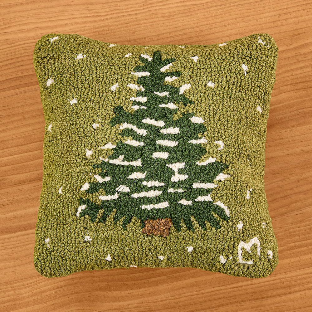 Chandler 4 Corners 14" Hooked Wool Pillow, Forest Flurries on Green