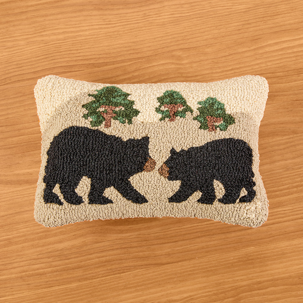 Chandler 4 Corners 12 x 18" Hooked Wool Pillow, Hillside Black Bears