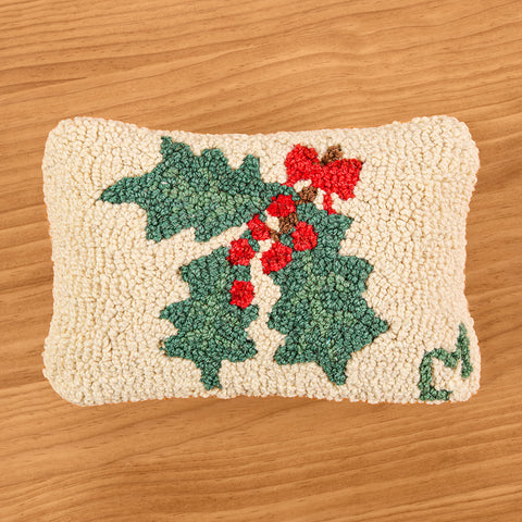Chandler 4 Corners 8" x 12" Hooked Wool Pillow, Holly Sprig