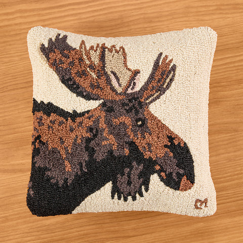 Chandler 4 Corners 18" Hooked Wool Pillow, Major Moose