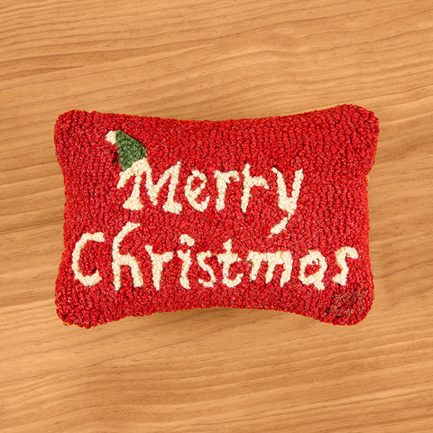 Chandler 4 Corners 8" x 12" Hooked Wool Pillow, "Merry Christmas"