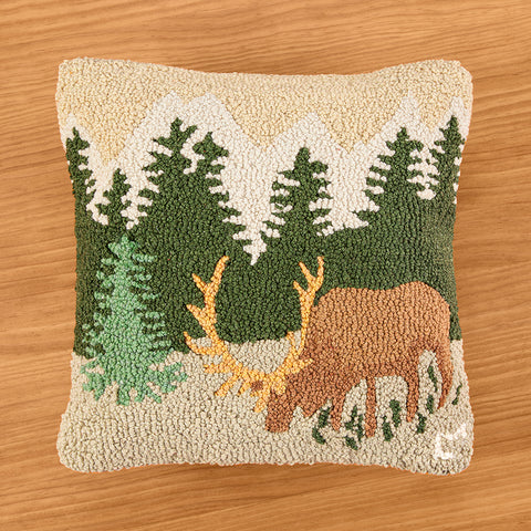 Chandler 4 Corners 18" Hooked Wool Pillow, Mountain Elk