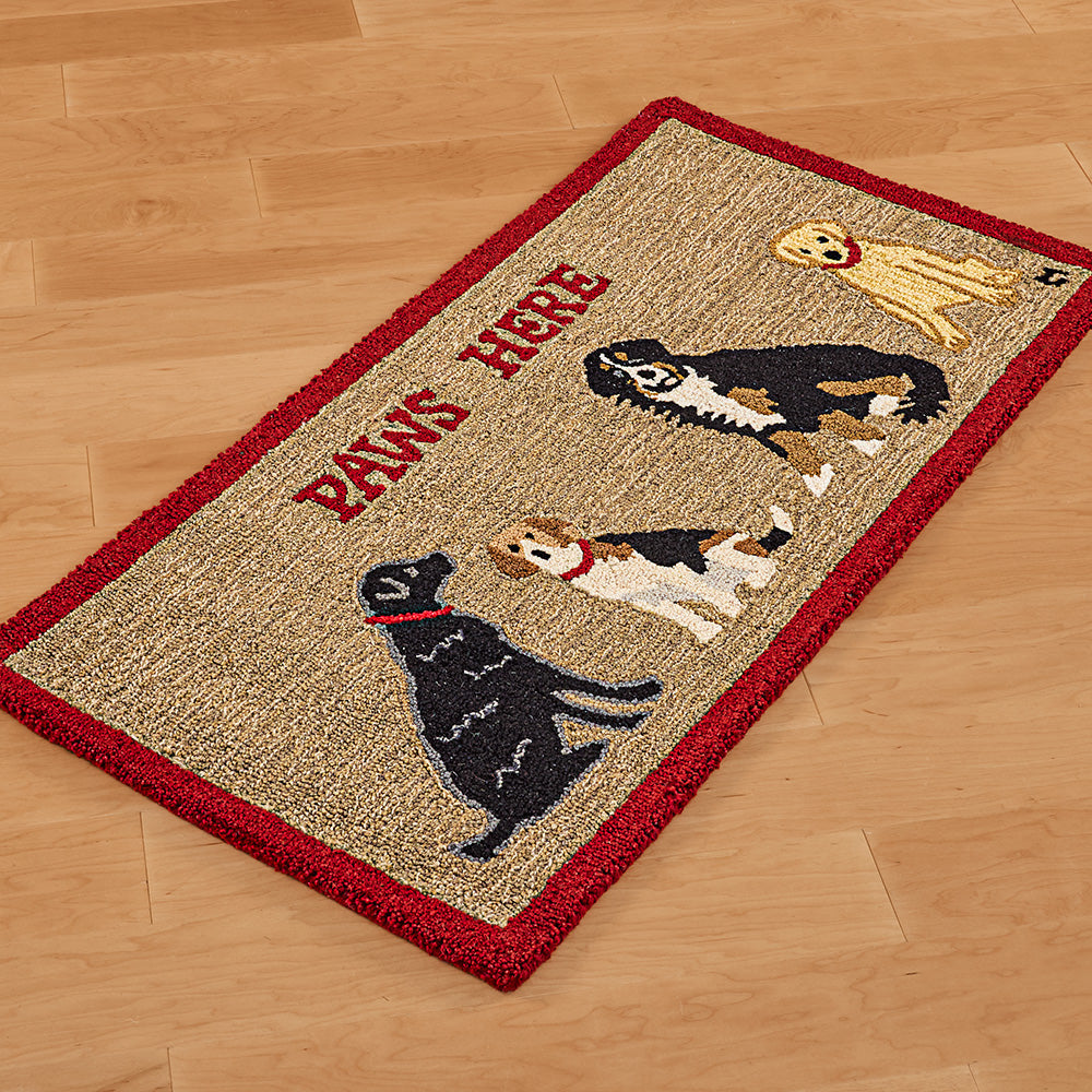 Chandler 4 Corners 2' x 4' Hooked Wool Rug, "Paws Here"