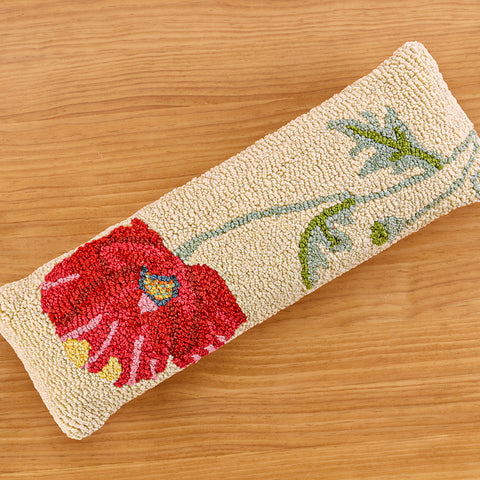 Chandler 4 Corners 24" x 8" Hooked Wool Pillow, Single Poppy Flower
