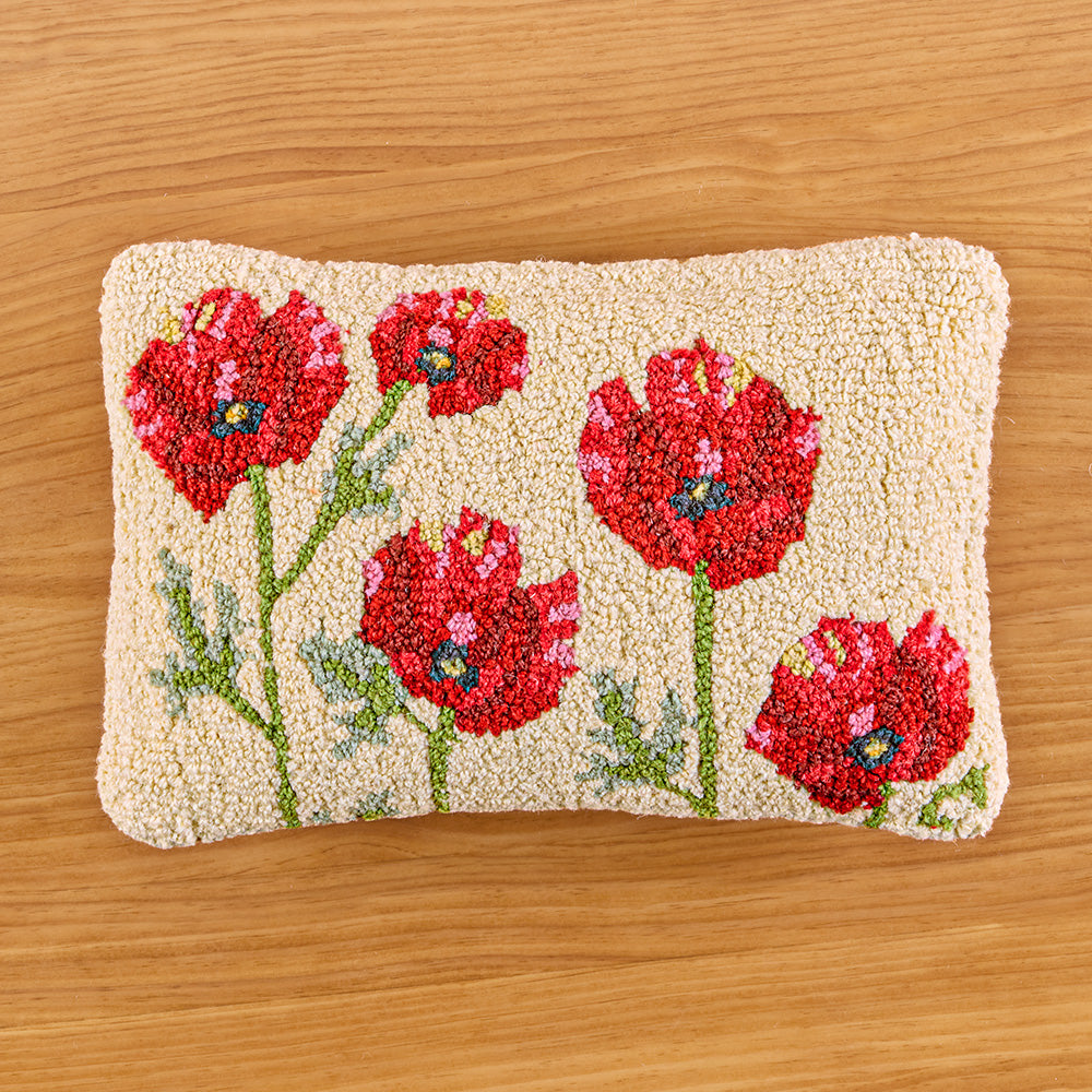 Chandler 4 Corners 12" x 18" Hooked Wool Pillow, Poppy Profusion