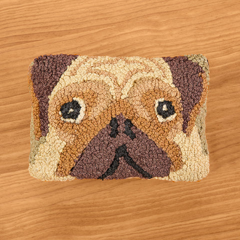Chandler 4 Corners 8" x 12" Hooked Wool Pillow, Pug Mug