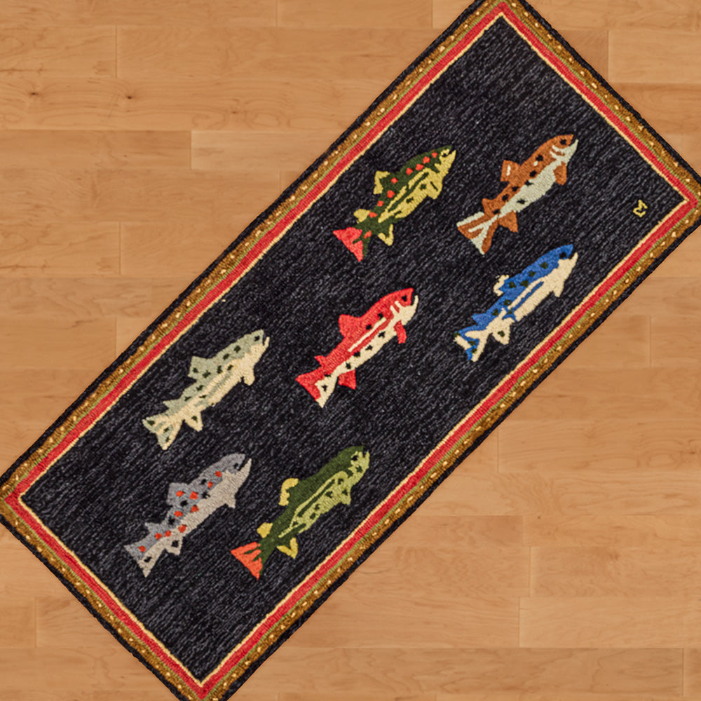 Chandler 4 Corners 30" x 6' Hooked Wool Runner, River Fish