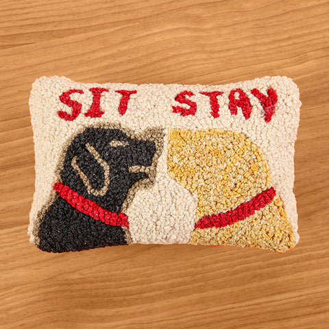 Chandler 4 Corners 8" x 12" Hooked Wool Pillow, Sit Stay Labs