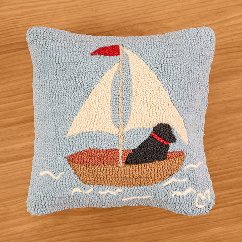 Chandler 4 Corners 14" Hooked Wool Pillow, Gone Sailing Lab