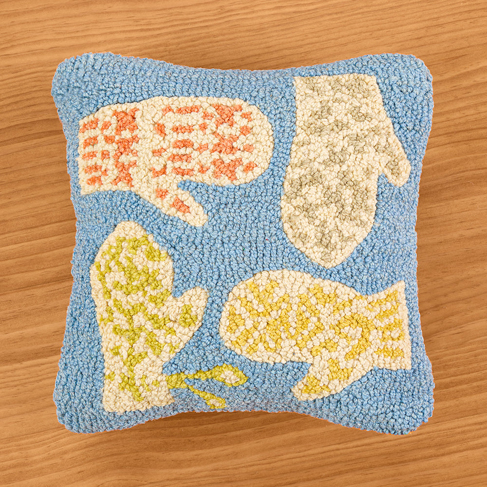 Chandler 4 Corners 14" Hooked Wool Pillow, Warm Mittens