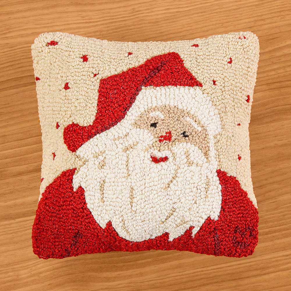 Chandler 4 Corners 14" Hooked Wool Pillow, Sweet Santa