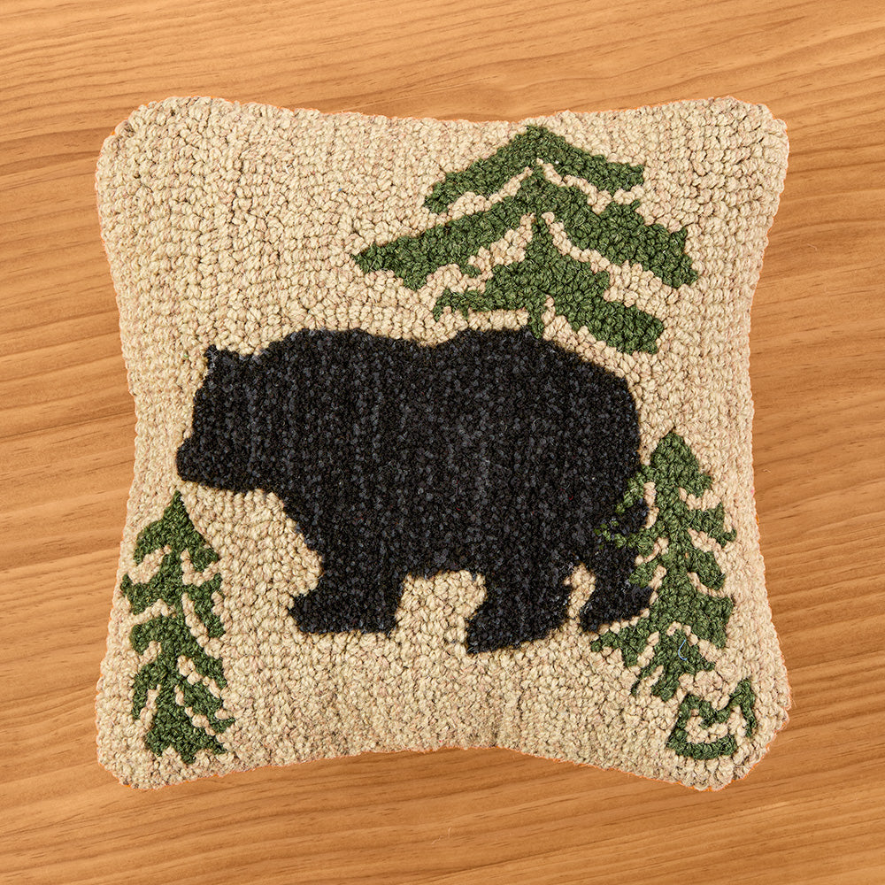 Chandler 4 Corners 14" Hooked Wool Pillow, Wandering Bear