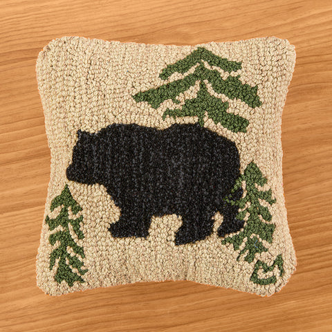 Chandler 4 Corners 14" Hooked Wool Pillow, Wandering Bear