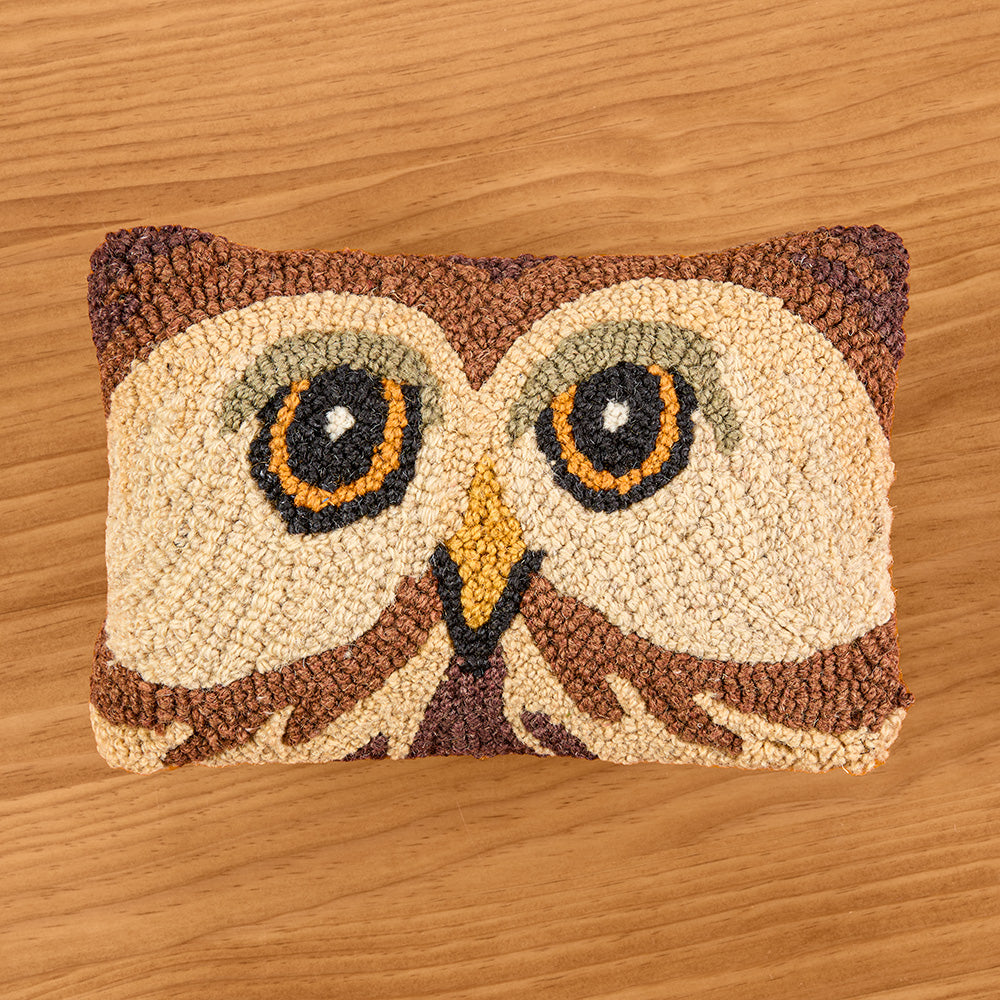 Chandler 4 Corners 8" x 12" Hooked Wool Pillow, Wise Owl