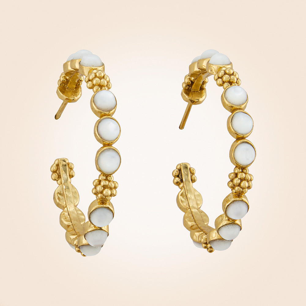 Capucine De Wulf Berry Gem Gold and Pearl Hoop Earrings
