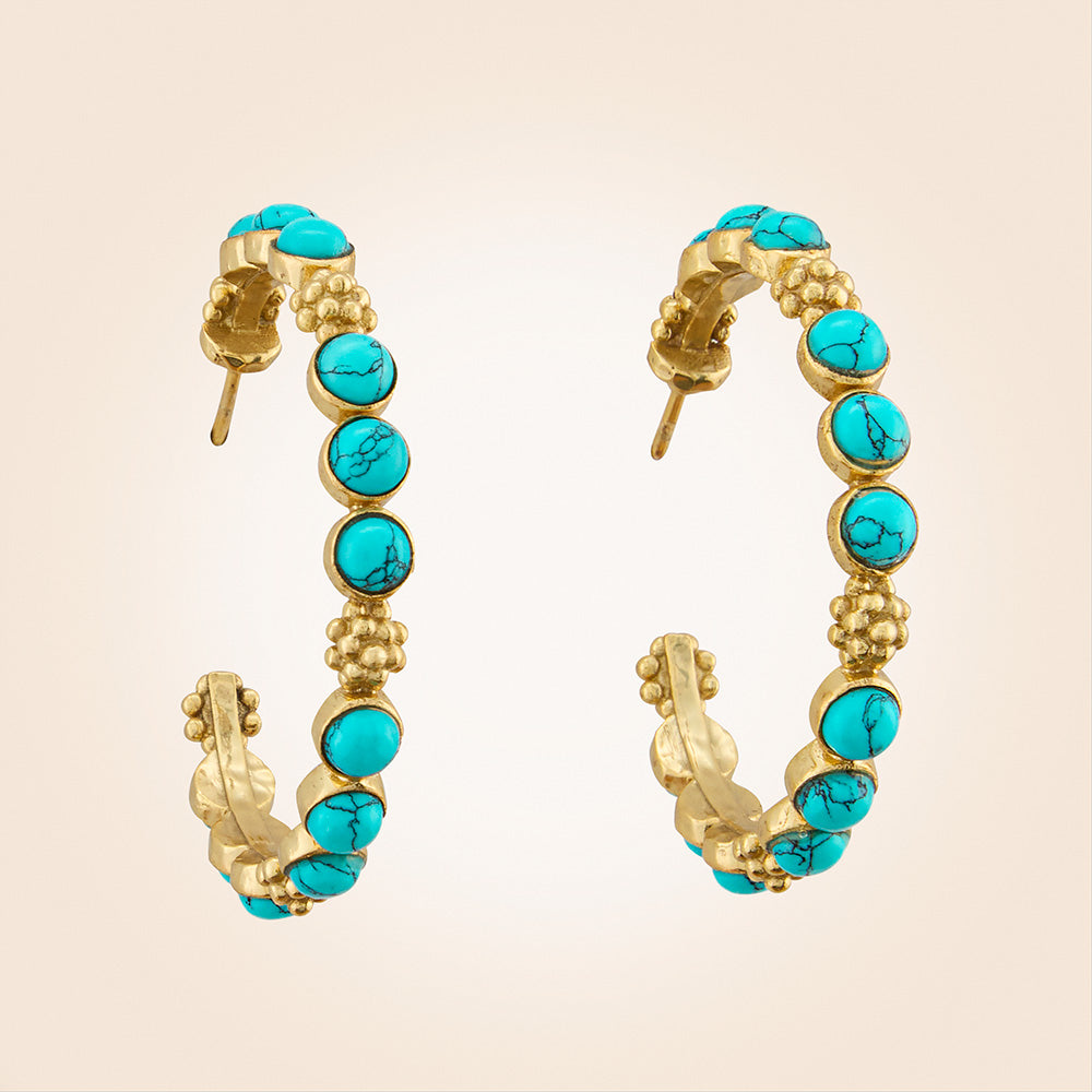 Capucine De Wulf Berry Gem Gold and Turquoise Hoop Earrings