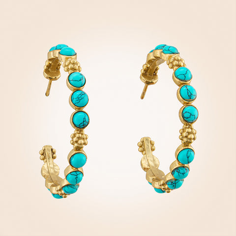 Capucine De Wulf Berry Gem Gold and Turquoise Hoop Earrings