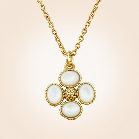 Capucine De Wulf Berry Clover Double-Sided Gold and Pearl Charm Necklace