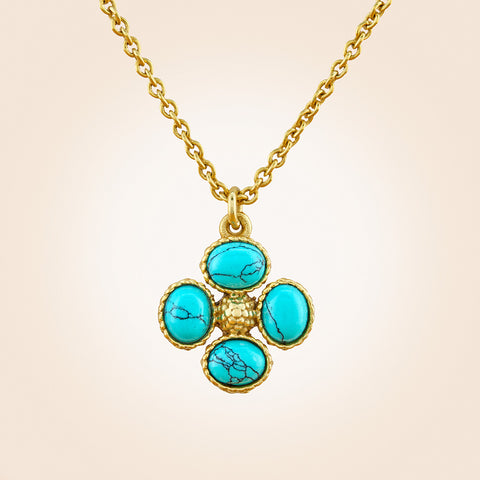 Capucine De Wulf Berry Clover Double-Sided Gold and Turquoise Charm Necklace