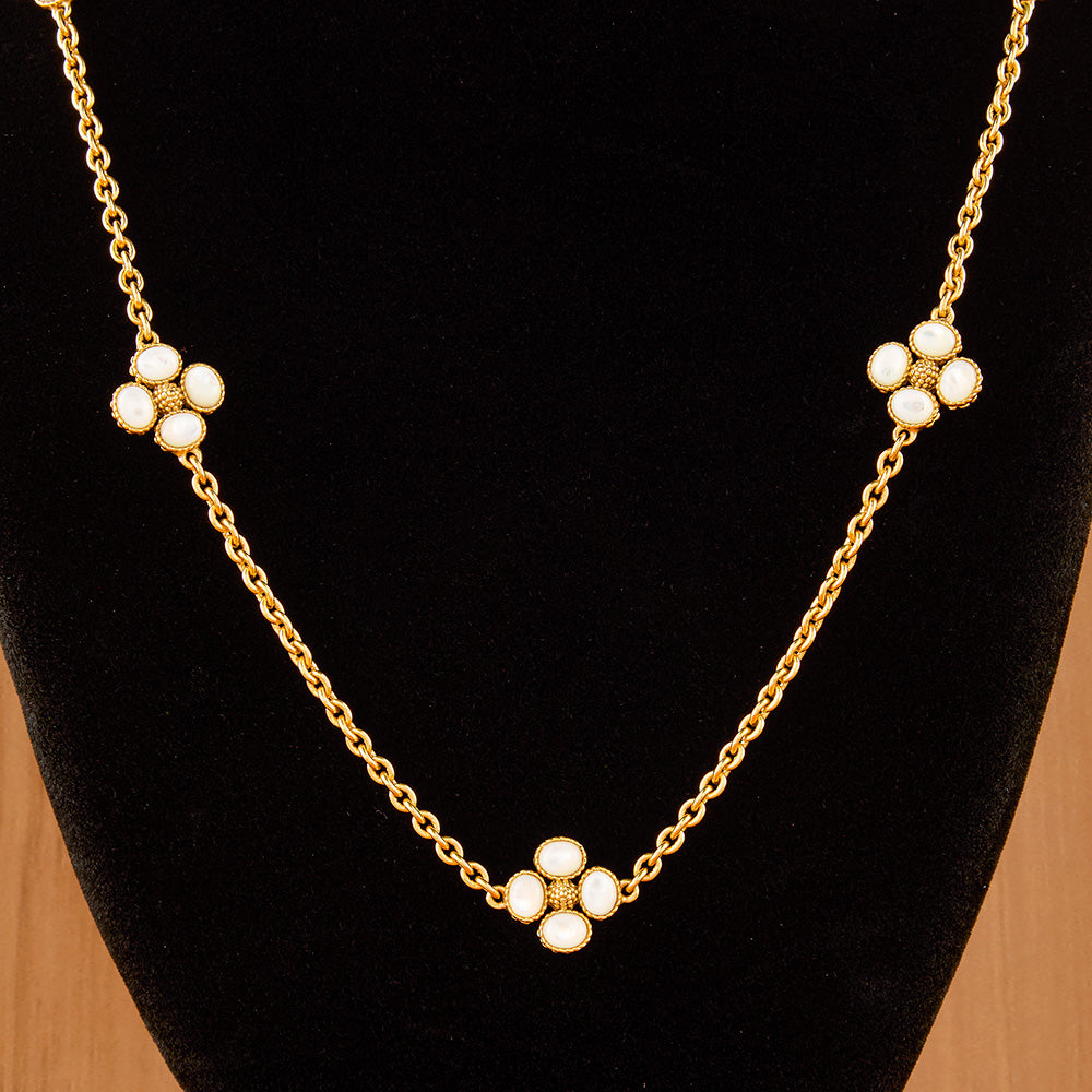 Capucine De Wulf Berry Clover Double-Sided Gold and Pearl Station Necklace