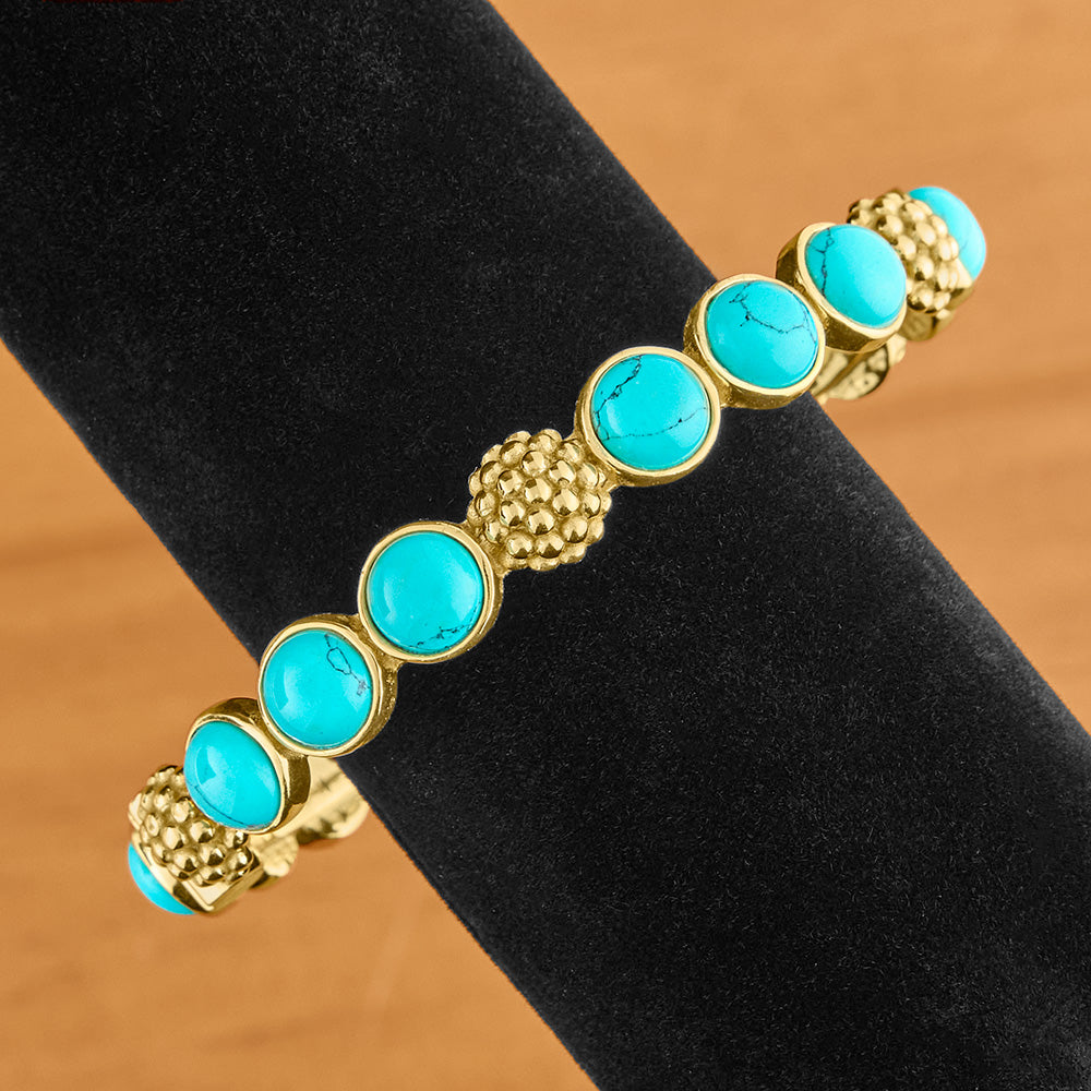 Capucine De Wulf Berry Gem Gold and Turquoise Hinged Bangle Bracelet