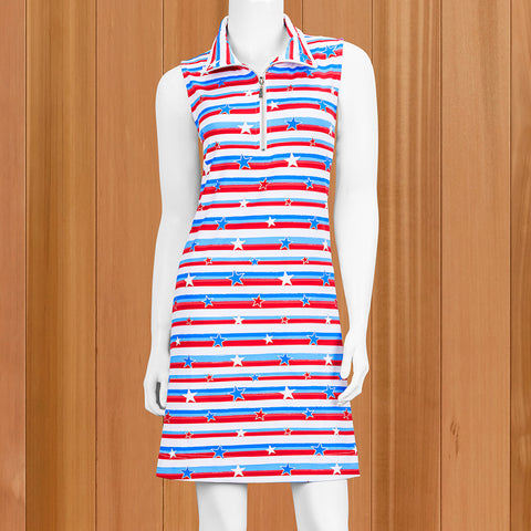 Lulu-B Zip-Neck Sun Protection Dress, 4th of July Stars & Stripes