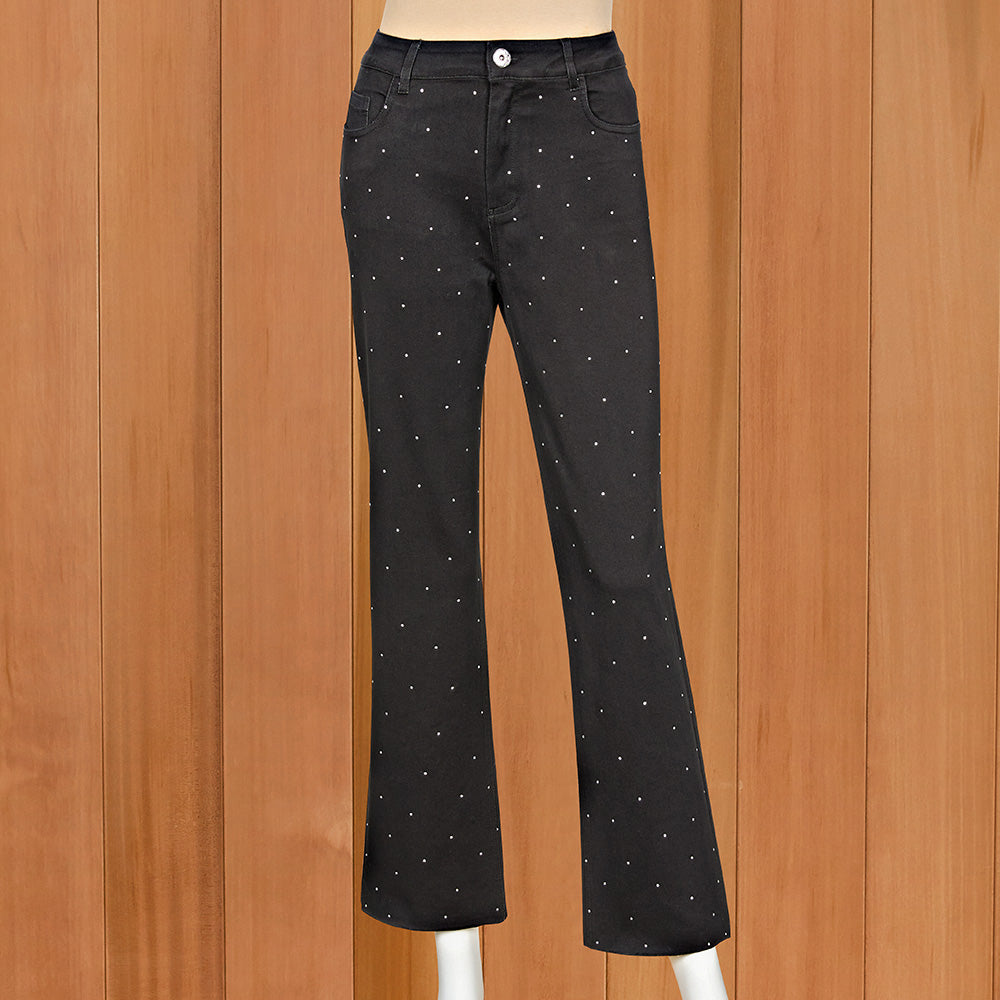 Lulu-B Rhinestone-Sprinkled Five-Pocket Denim Ankle Pants