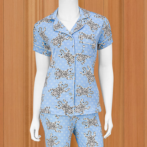 The Cat's Pajamas Women's Pima Knit Capri Pajama Set, Bengal Blue