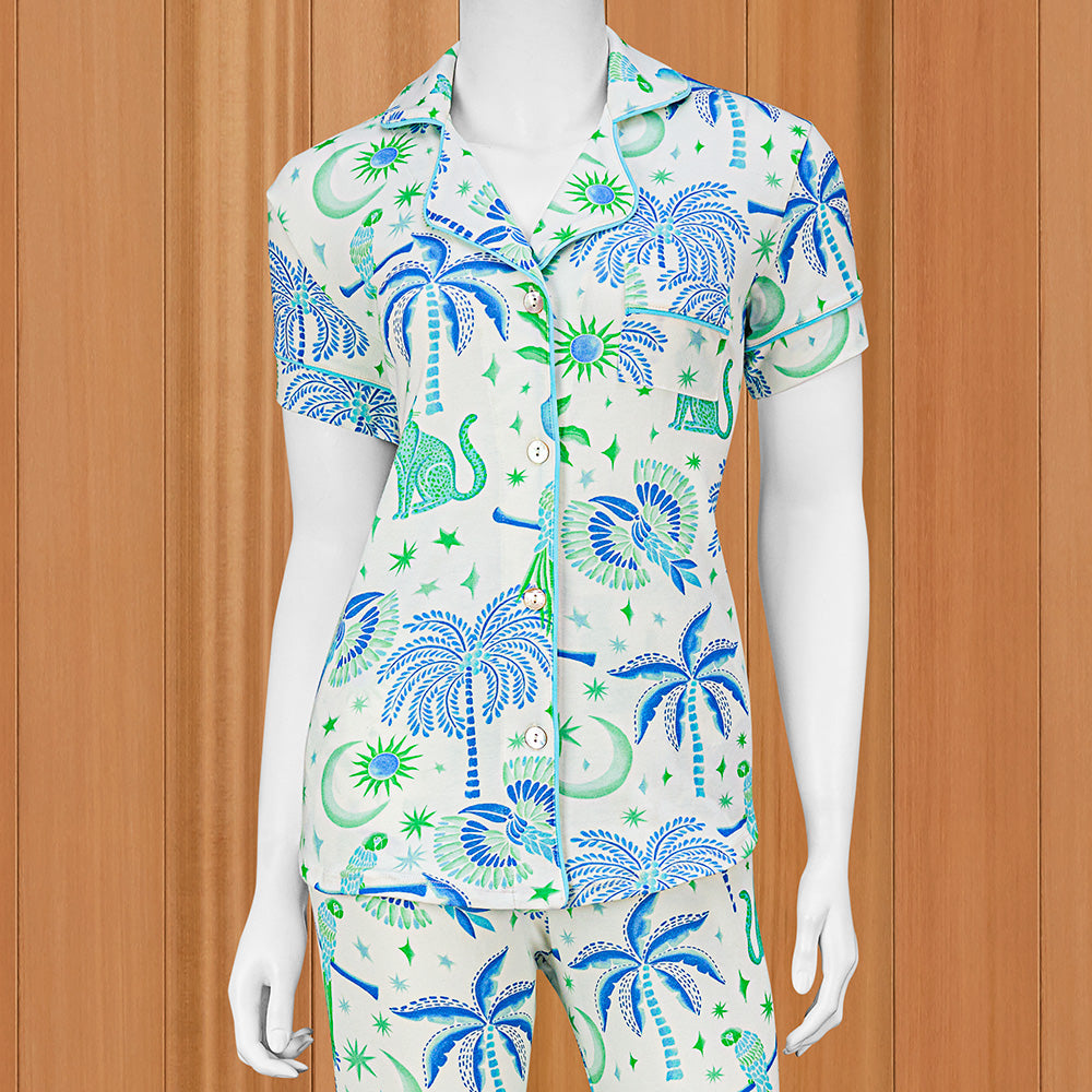 The Cat's Pajamas Women's Pima Knit Capri Pajama Set, Toucan Terrace