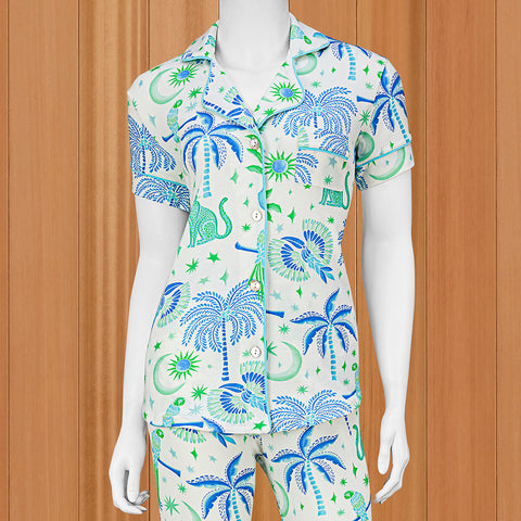 The Cat's Pajamas Women's Pima Knit Capri Pajama Set, Toucan Terrace