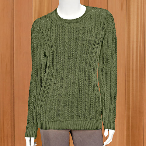 Lulu-B Women's Lightweight Cable Knit Sweater, Crew Neck