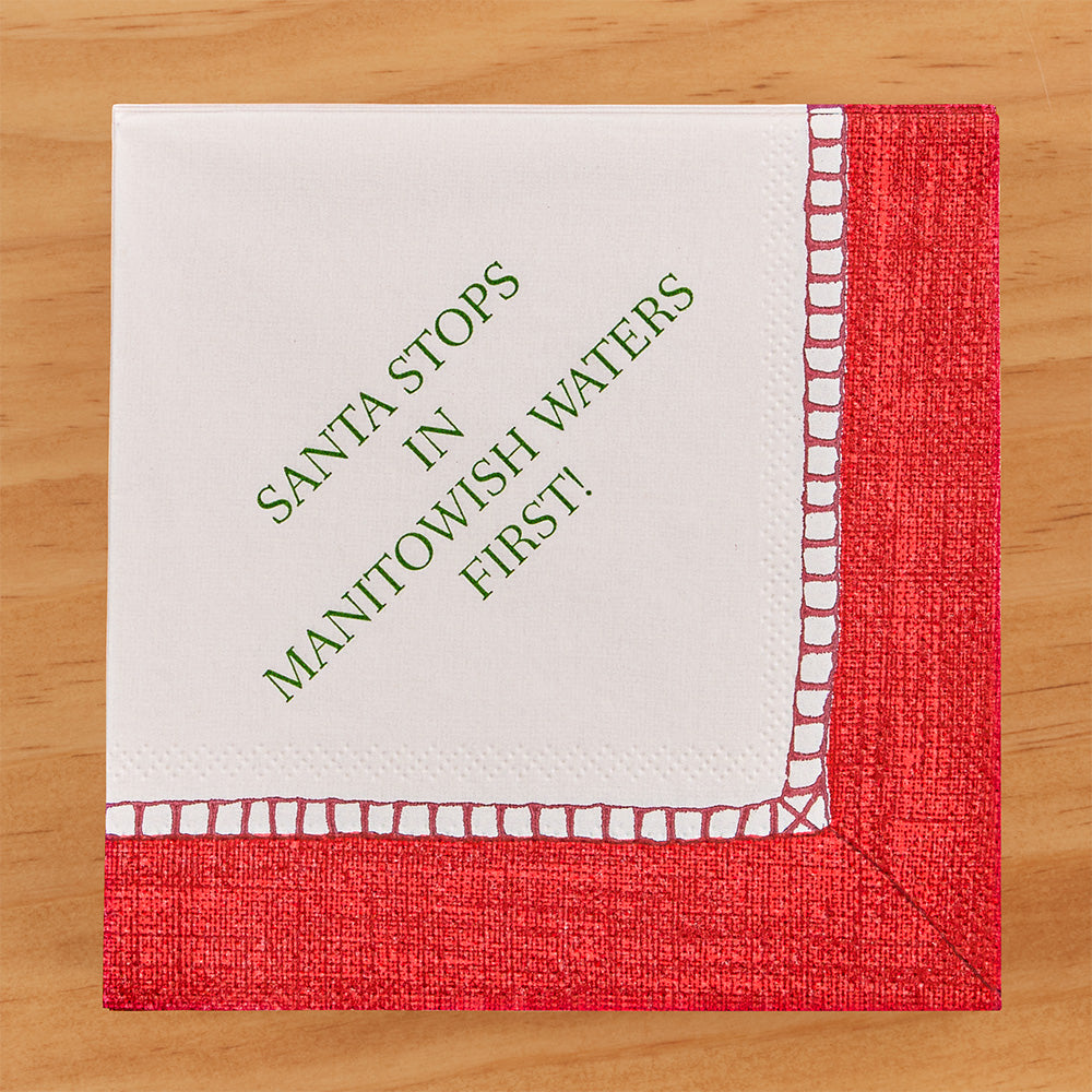 Caspari Paper Linen Christmas Napkins, Santa Stops in Manitowish Waters First