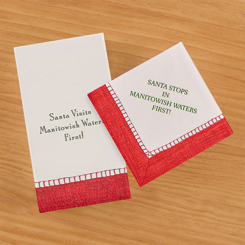 Caspari Paper Linen Christmas Napkins, Santa Stops in Manitowish Waters First