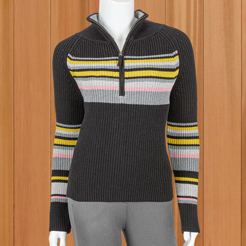 &Isla Striped Quarter-Zip Sweater