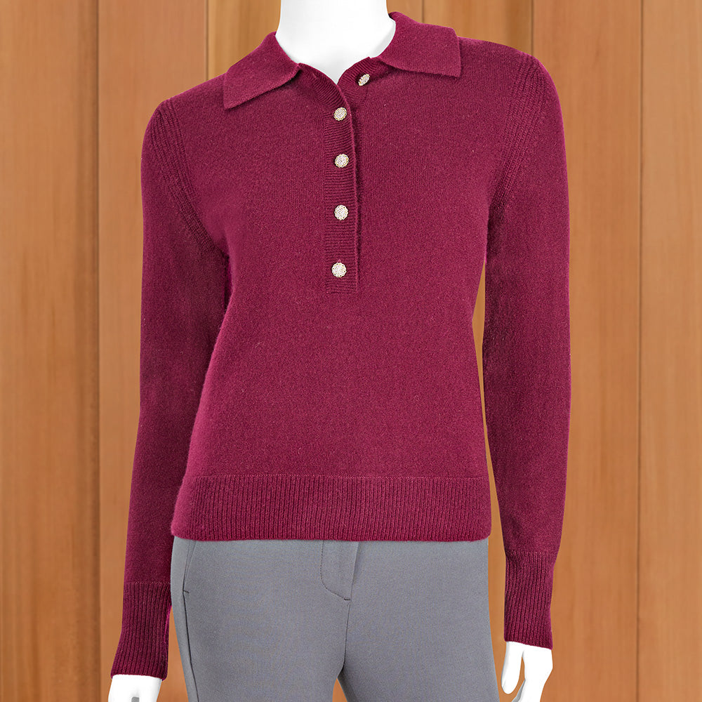 Kinross Crystal Button Polo Sweater