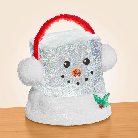 LED Glitter Swirl Snow Globe, Ice Cube Snowman