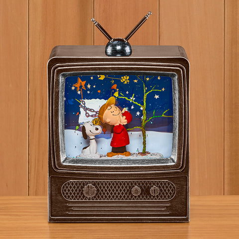 Musical LED Retro TV Snow Globe, Snoopy & Charlie Brown Christmas