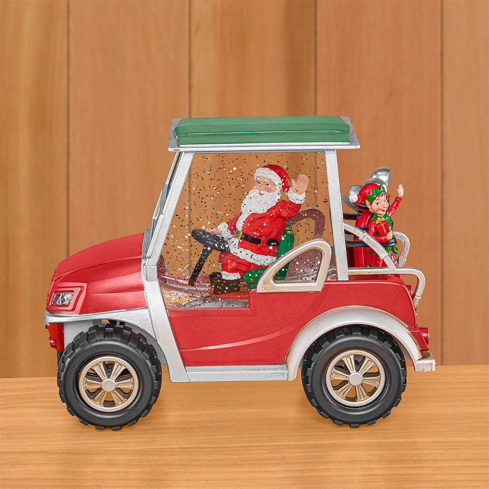 LED Glitter Swirl Snow Globe, Golf Cart Santa