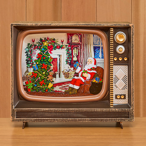 Musical LED Retro TV Snow Globe, Vintage Santa
