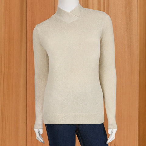 Renuar Easy-Knit Crossover Mock Neck Sweater