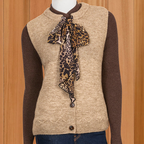 Renuar Sweater Vest with Leopard Scarf Tie