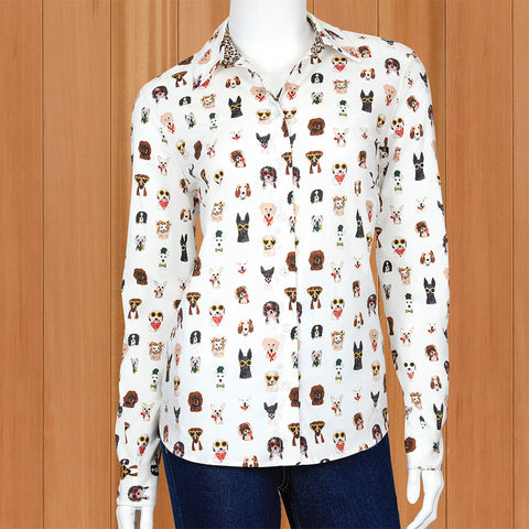 Renuar Poplin Button-Down Blouse, Puppy Love