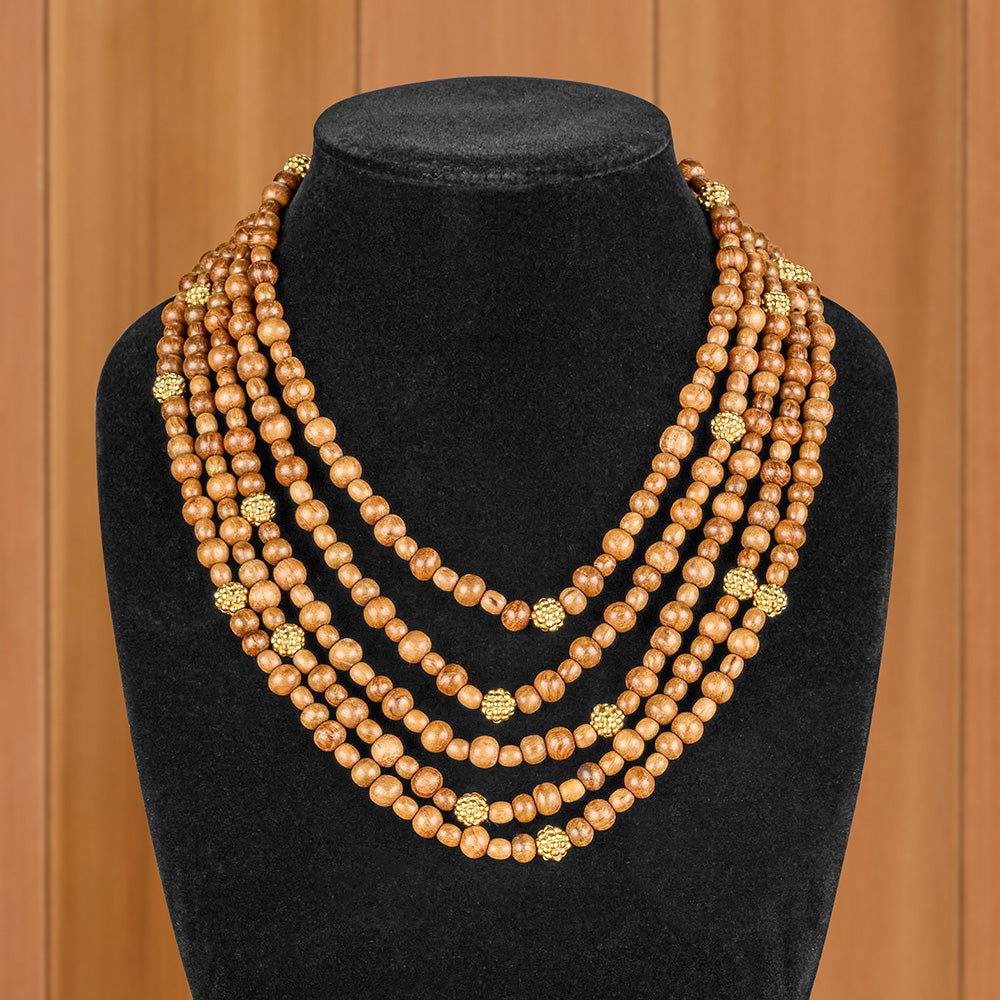 Capucine De Wulf Berry Gold and Teak 5-Strand Beaded Necklace