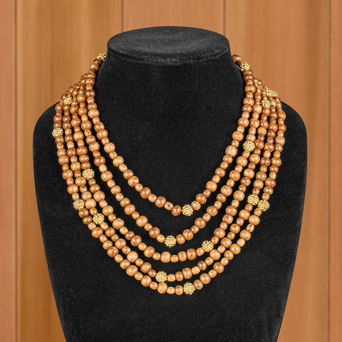 Capucine De Wulf Berry Gold and Teak 5-Strand Beaded Necklace