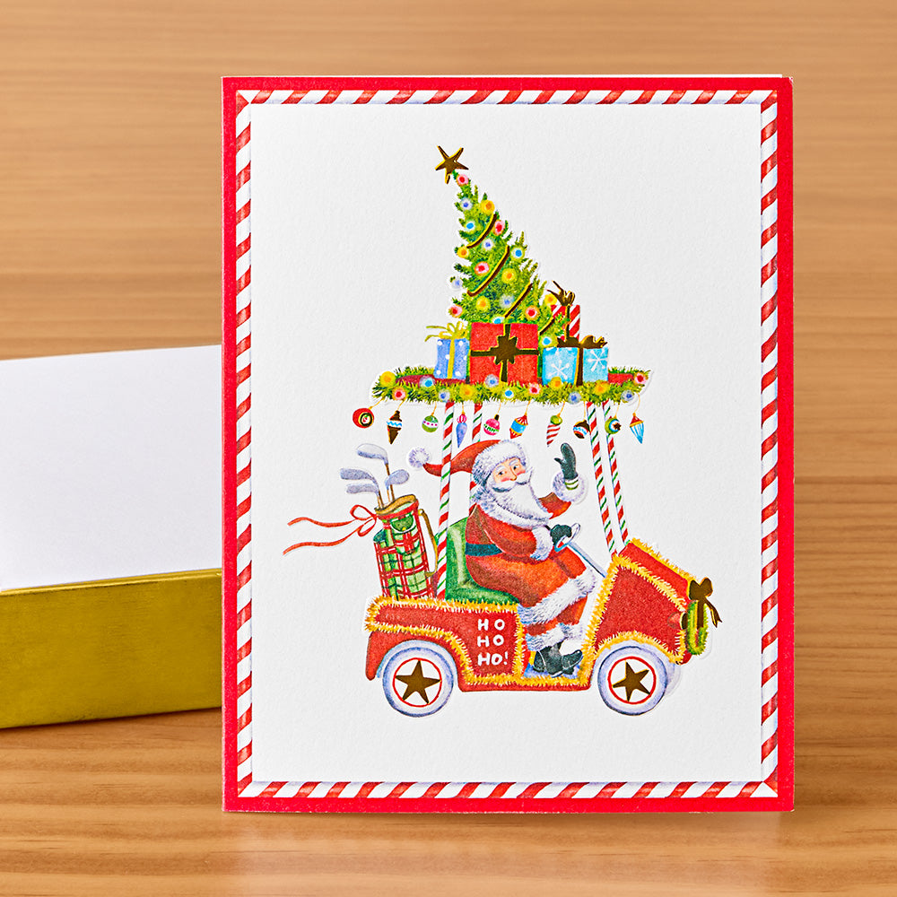 Caspari Holiday Christmas Cards, Golf Cart Santa