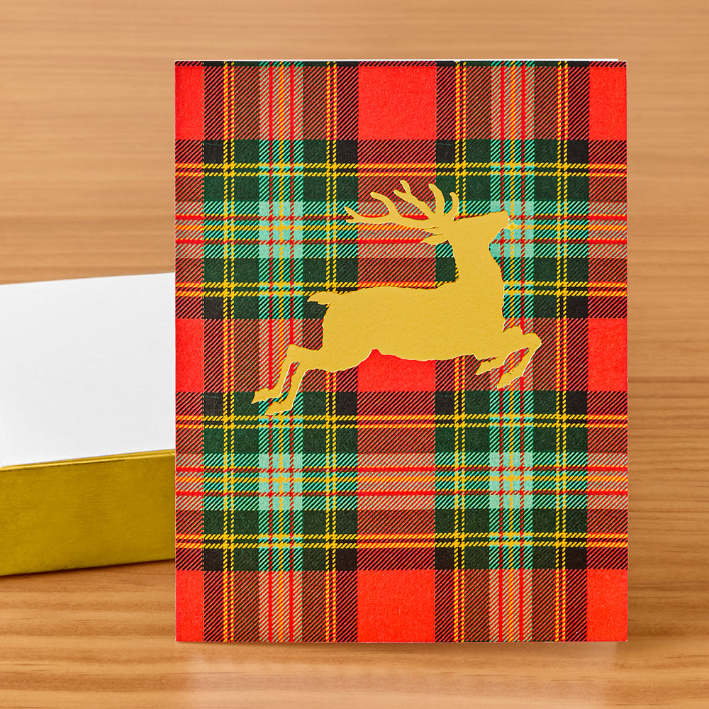 Caspari Holiday Christmas Cards, Reindeer Tartan