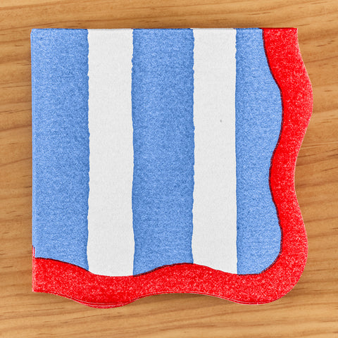Caspari Paper Linen Napkins, Scalloped Blue/Red Café Stripe