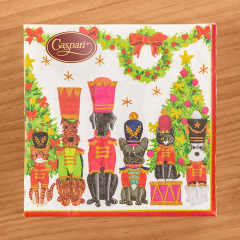 Caspari Paper Napkins, Toy Soldier Christmas Pets