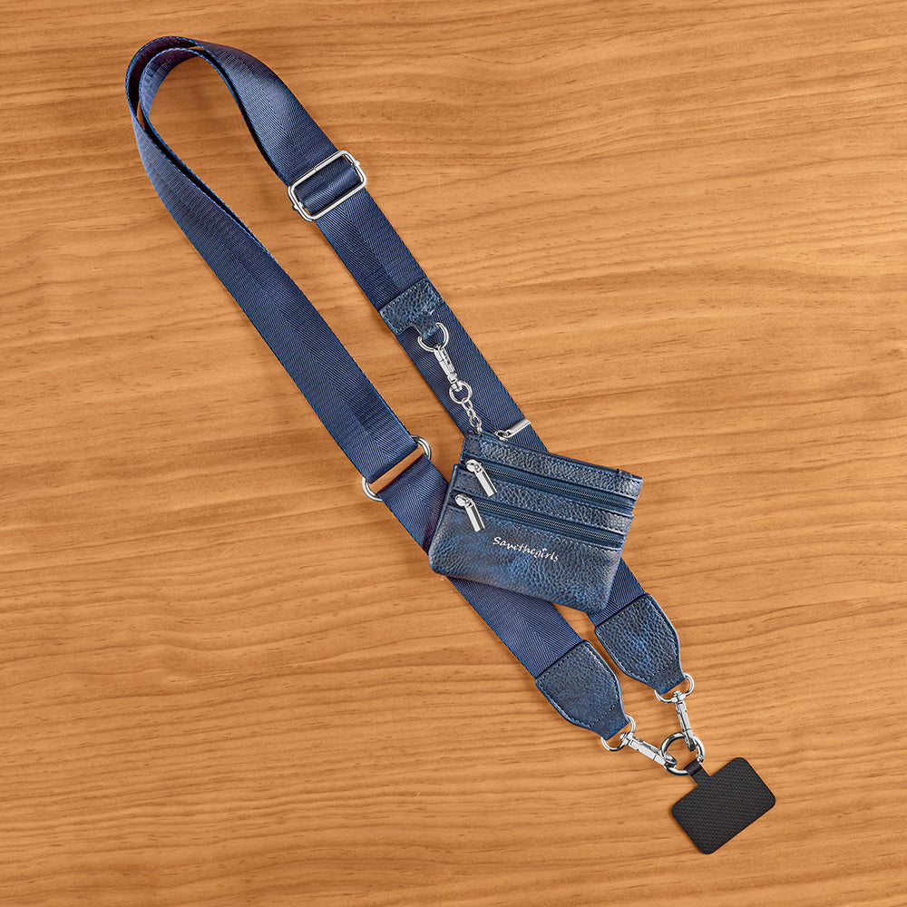 Clip & Go Webbing Crossbody Phone Strap with Essentials Pouch